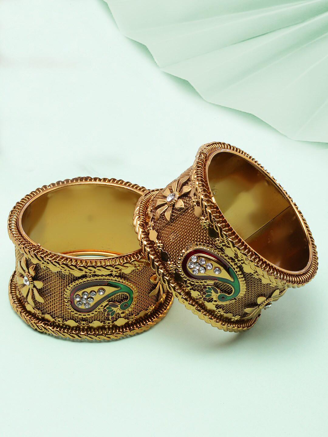 

Anouk Set of 2 Gold-Plated CZ-Studded Enamelled Bangles