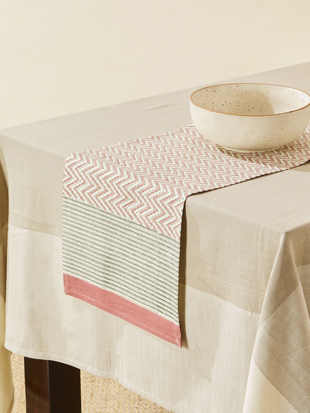 

Fabindia Cream-Coloured Striped Pure Cotton Runner