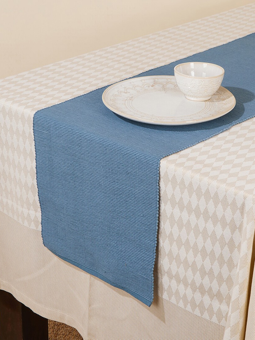 

Fabindia Blue Striped Ribbed Cotton Table Runner