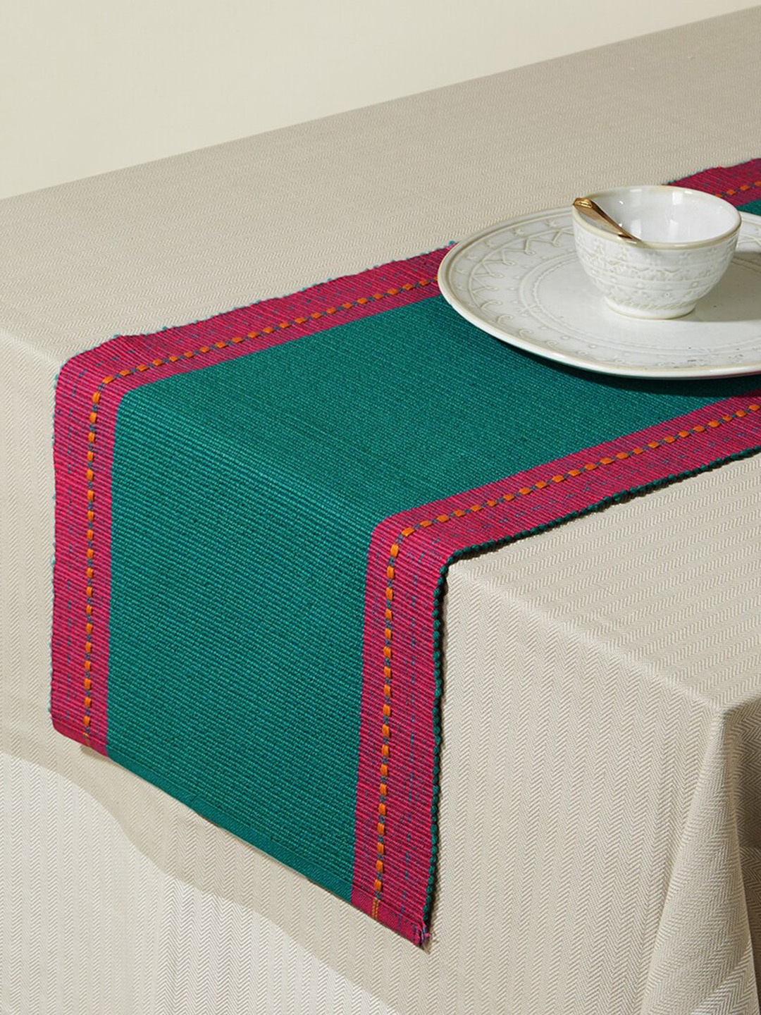 

Fabindia Ramya Blue Pure Cotton Table Runner, Teal