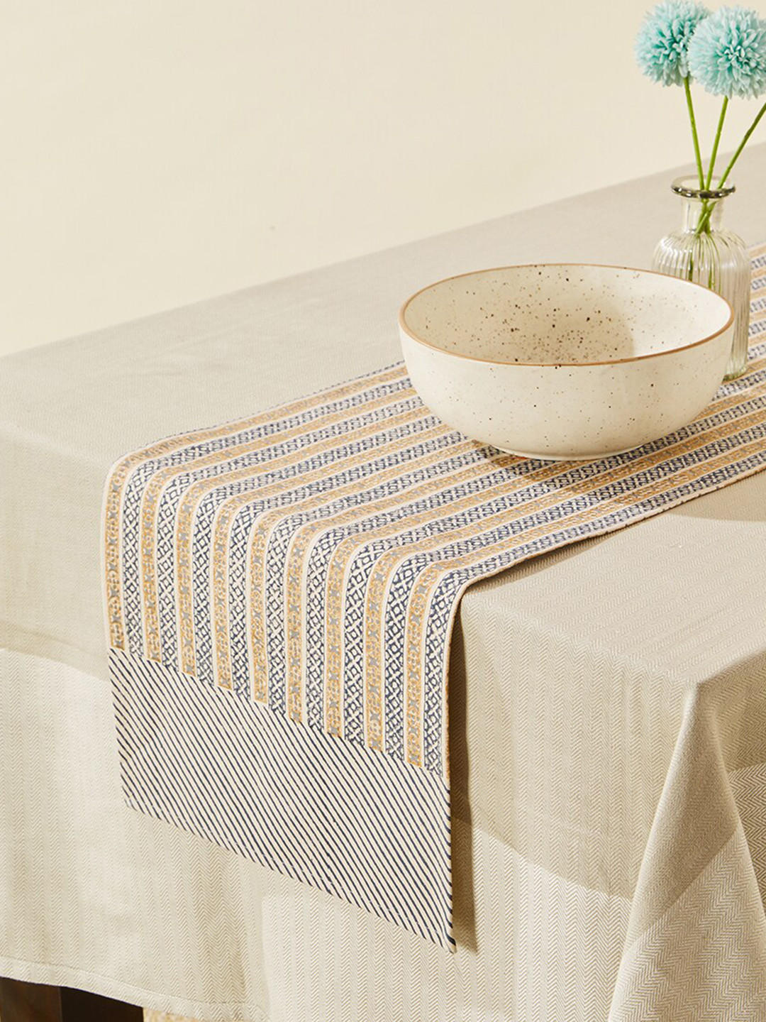 

Fabindia Beige & Blue Printed Anaarbagh Cotton Table Runner