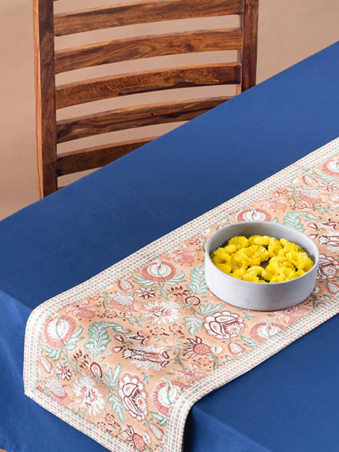 

Fabindia Peach Coloured Floral Printed Cotton Runner