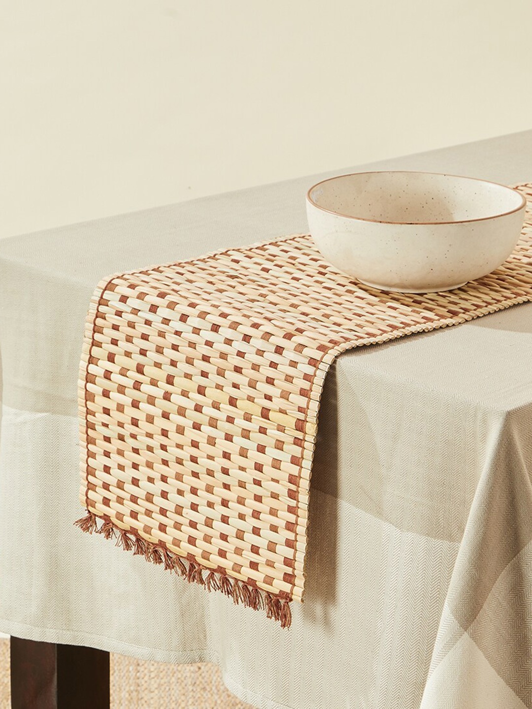 

Fabindia Beige & Brown Woven Design Rectangular Bhoomi Cotton Table Runner