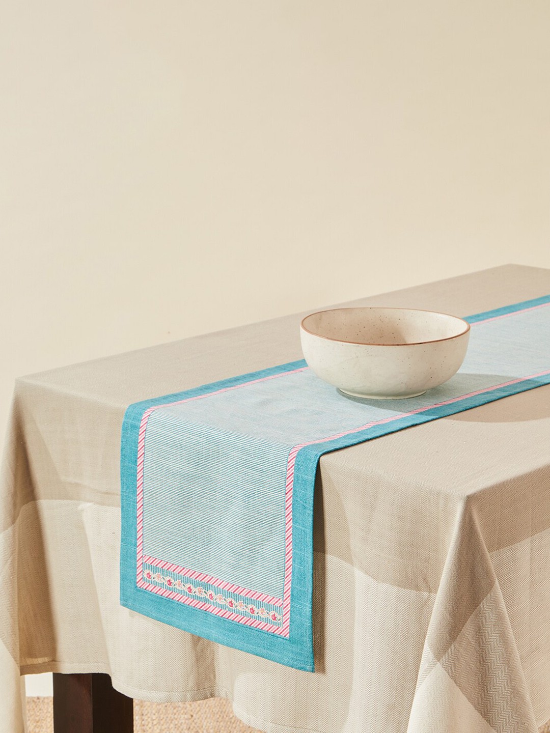 

Fabindia Ramya Blue Striped Pure Cotton Table Runner