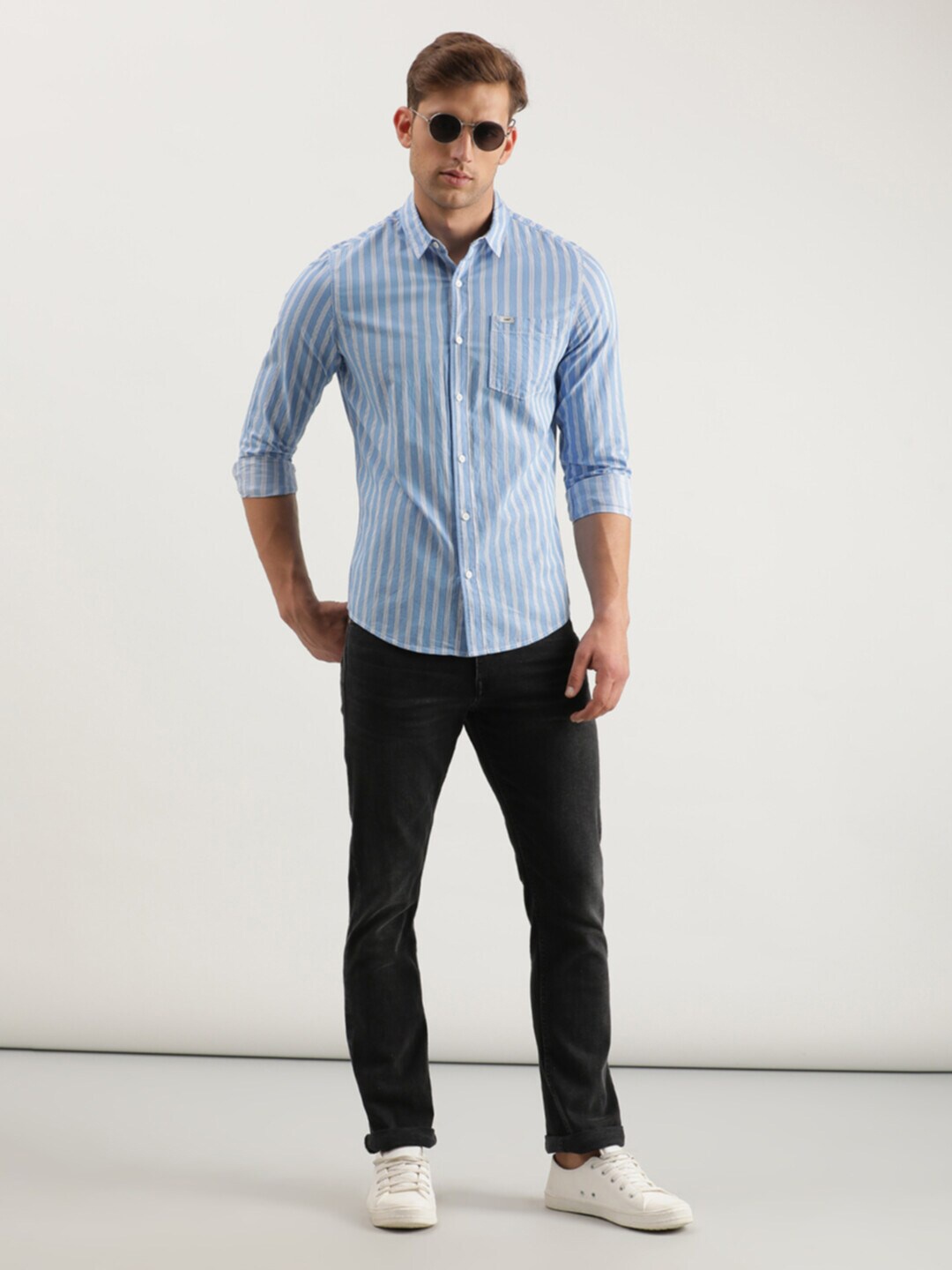 

Lee Slim Fit Vertical Striped Casual Cotton Shirt, Blue