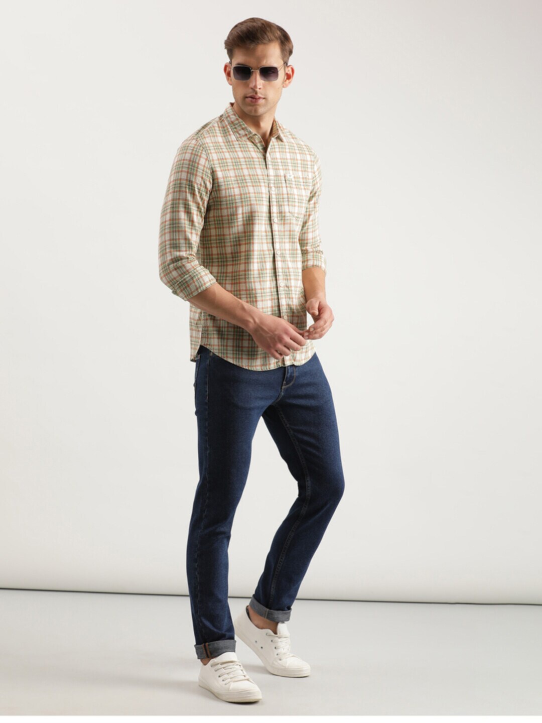 

Lee Slim Fit Tartan Checked Casual Cotton Shirt, Beige