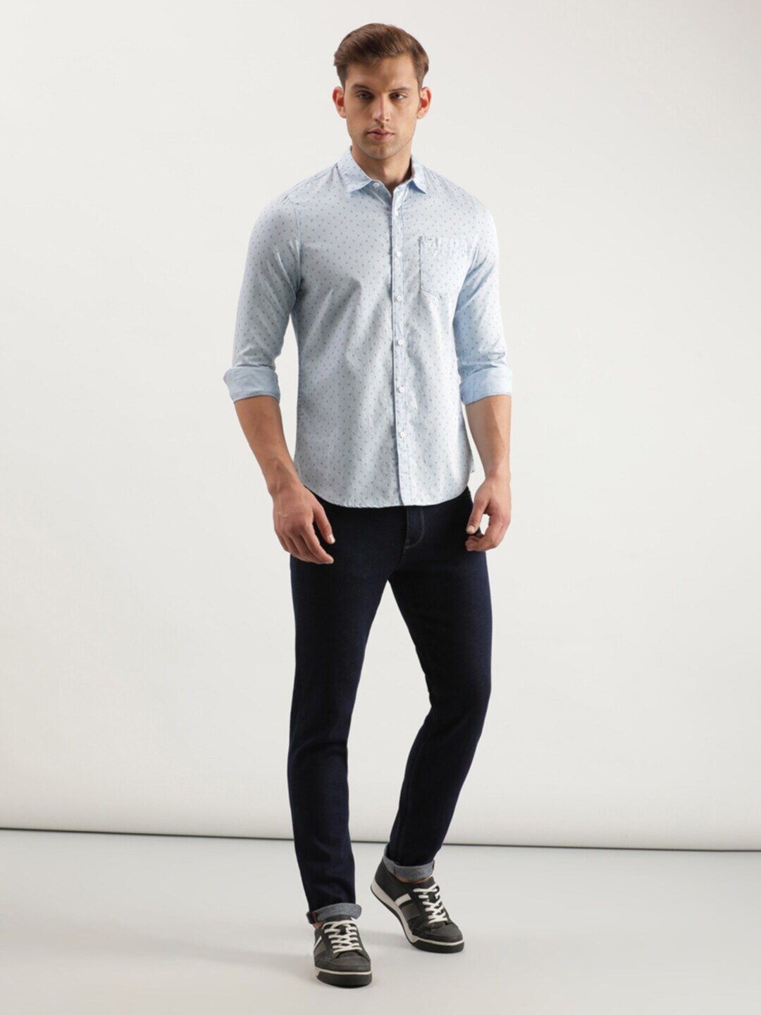 

Lee Slim Fit Micro Ditsy Printed Casual Cotton Shirt, Blue