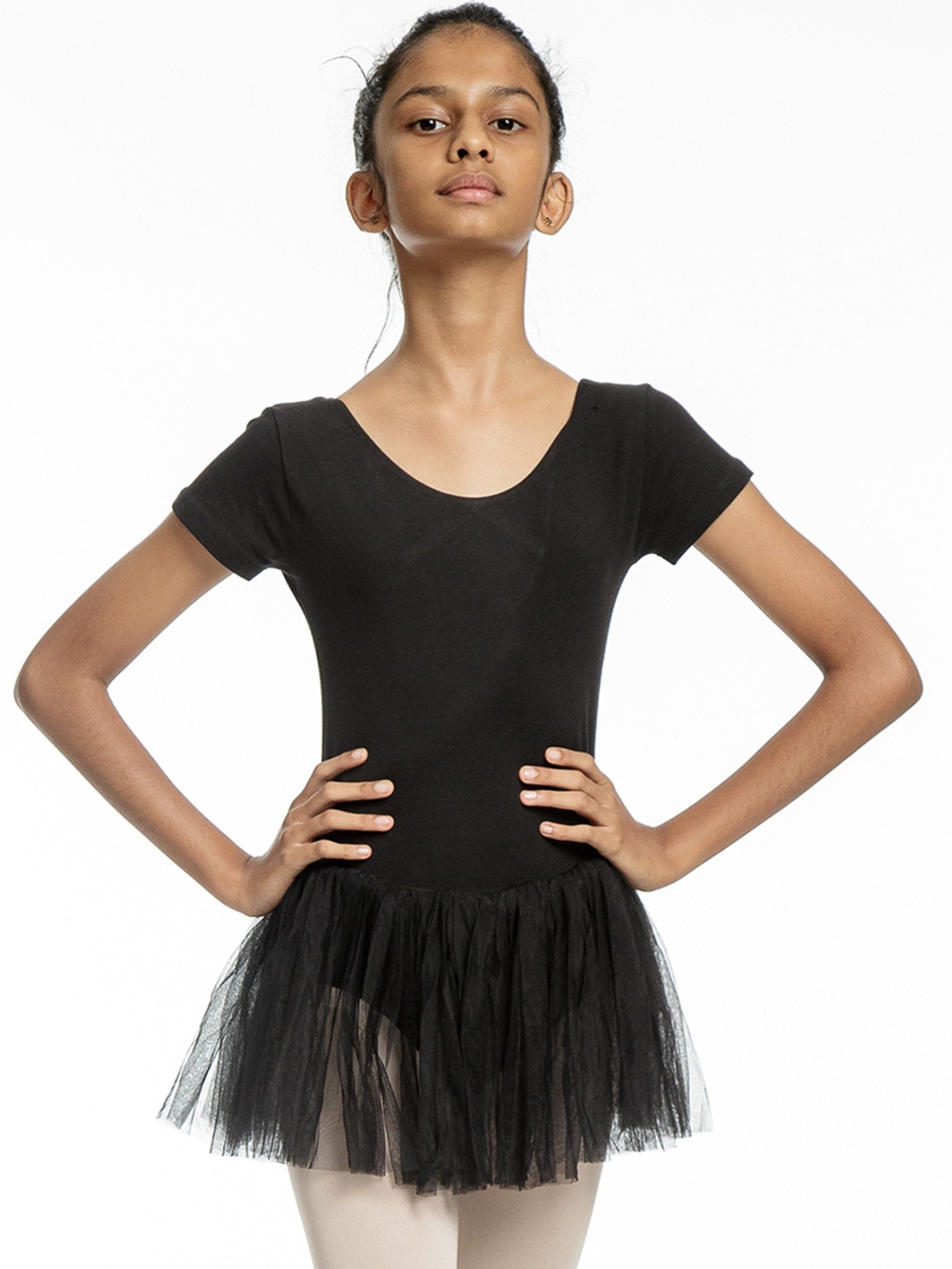 

IKAANYA Girls Ballet Short Sleeves Leotard Tutu Dress, Black