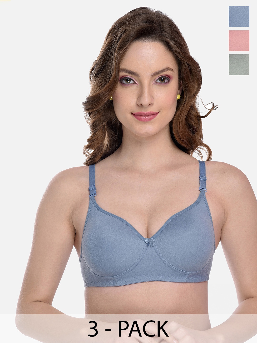 

MiEstilo Pack Of 3 Full Coverage Lightly Padded All Day Comfort Seamless T-shirt Bra, Blue