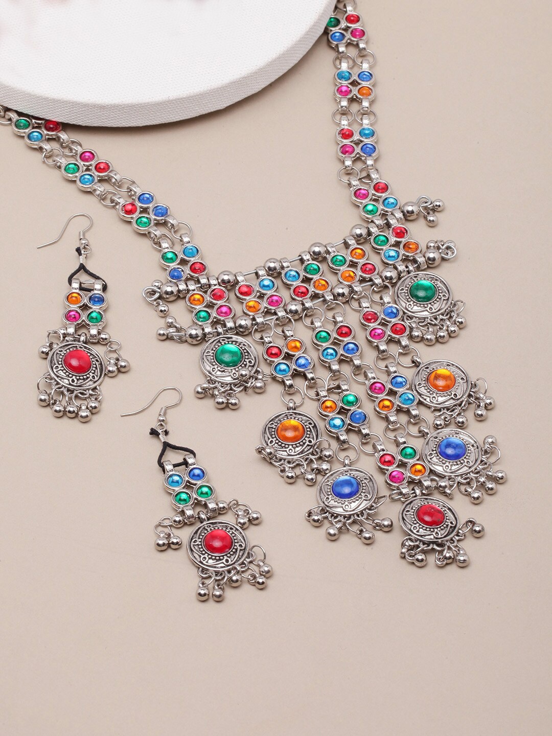 

Sangria Silver-Plated Stone-Studded Jewellery Set