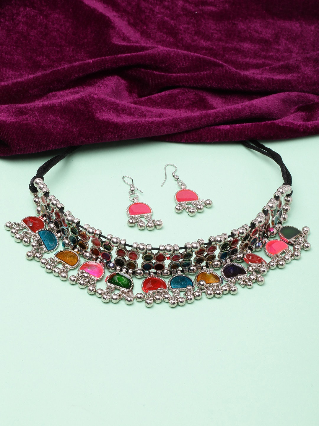 

Sangria Silver-Plated Stone-Studded Jewellery Set