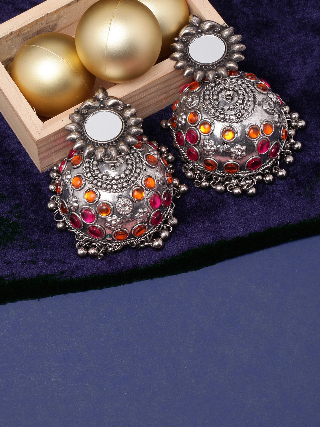 

Sangria Silver Plated Stone Studded Jhumka Earrings