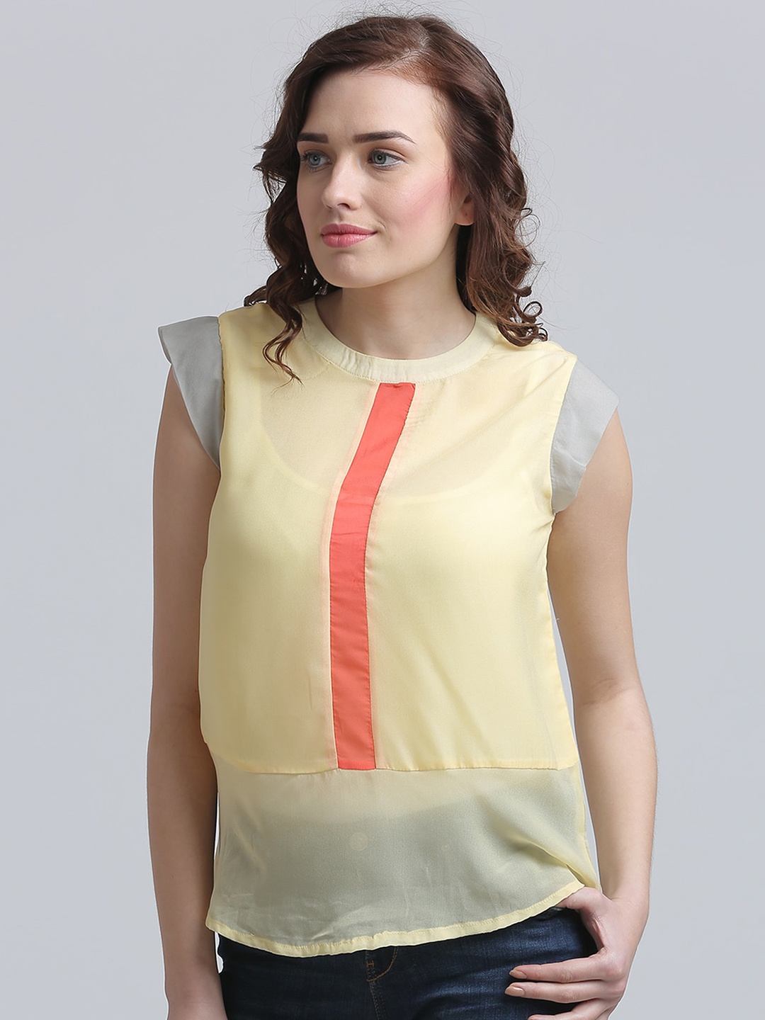 

Moda Elementi Colourblocked Cap Sleeves Top, Yellow