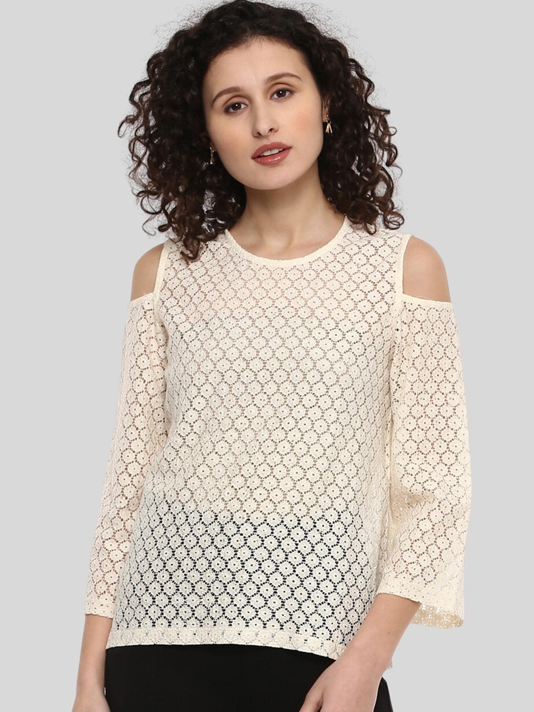 

Moda Elementi Cold-Shoulder Cotton Lace Top, Off white