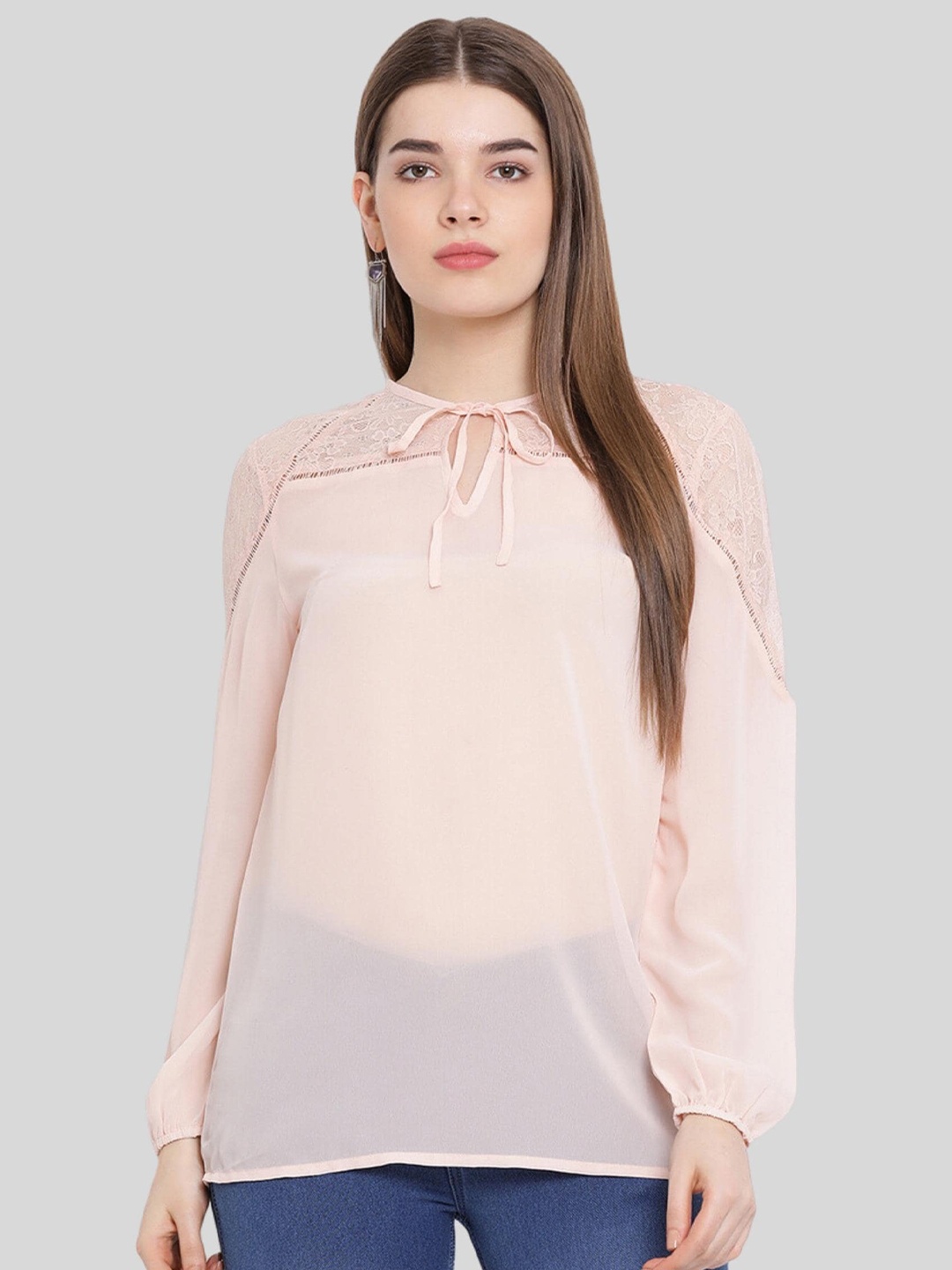 

Moda Elementi Tie-Up Neck Georgette Top, Rose