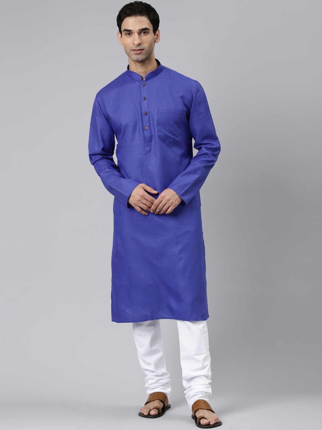 

Rishika Mandarin Collar Pure Cotton Straight Kurta, Blue