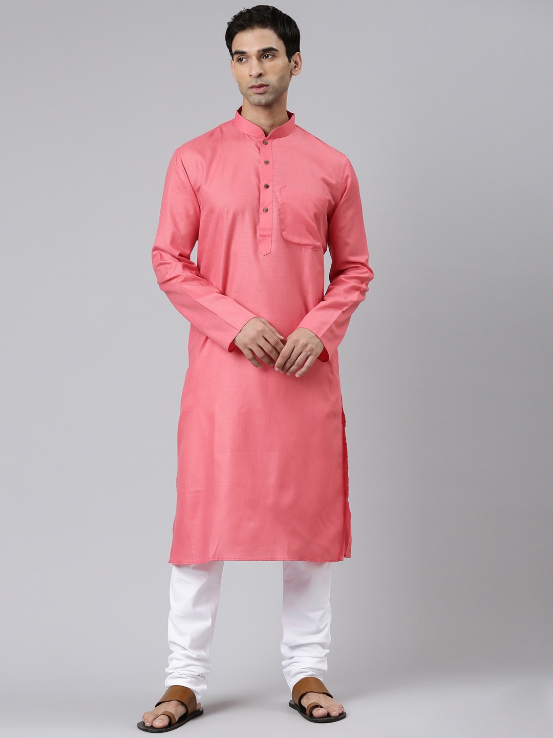 

Rishika Mandarin Collar Pure Cotton Straight Kurta, Pink
