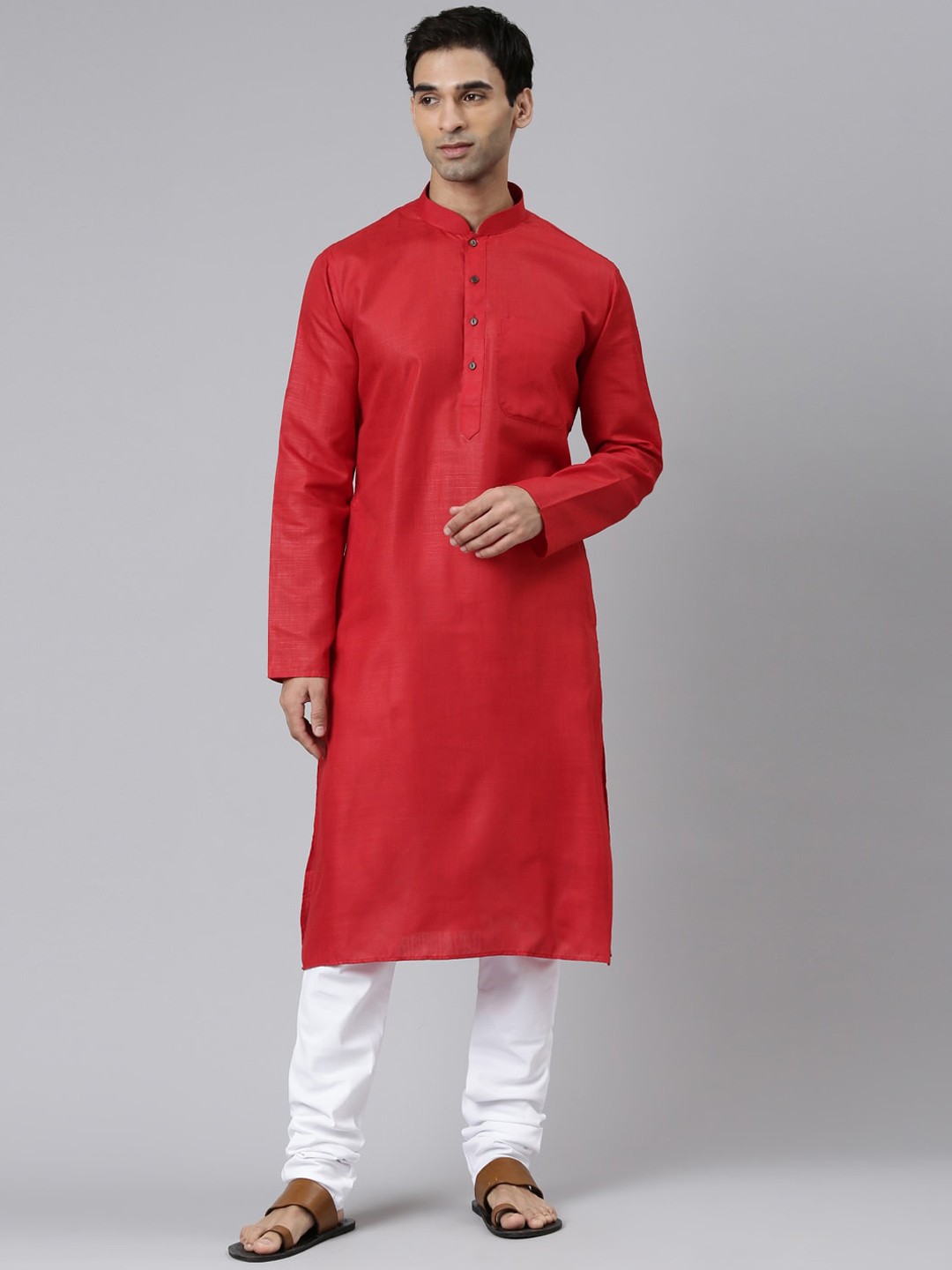 

Rishika Mandarin Collar Pure Cotton Kurta, Red