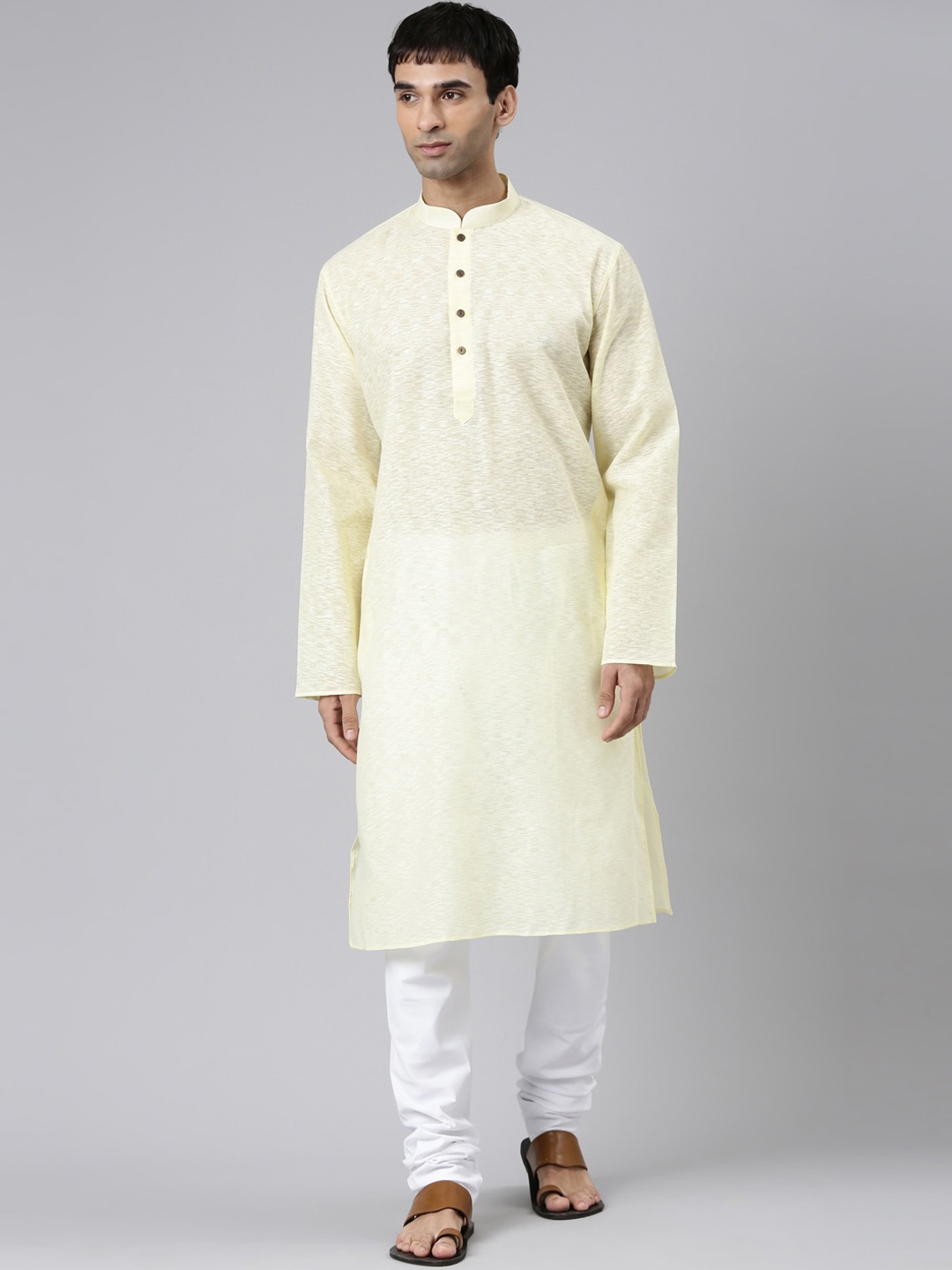 

Rishika Mandarin Collar Pure Cotton Kurta, Yellow
