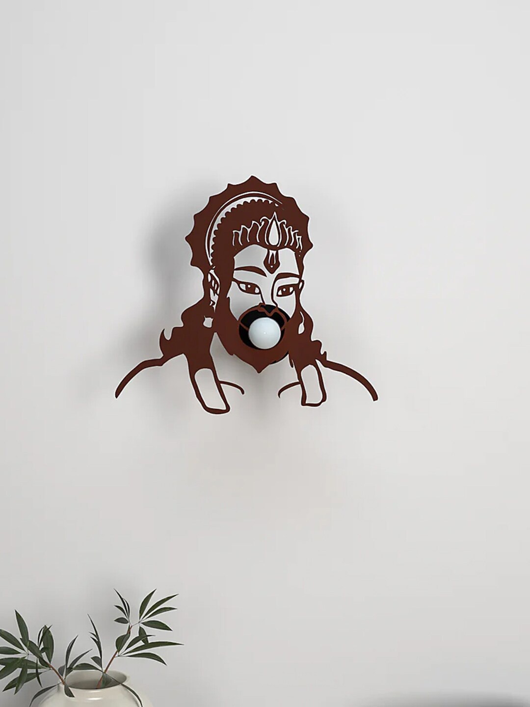 

WALLMANTRA Brown Hanuman Ji Face Textured Wall Mounted Shadow Lamp