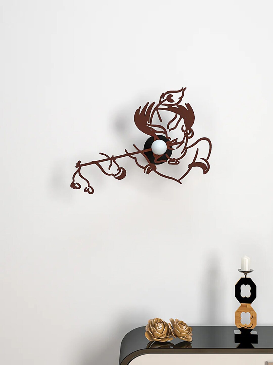 

WALLMANTRA Brown Lord Krishna Wooden Creative Shadow Wall Lamp