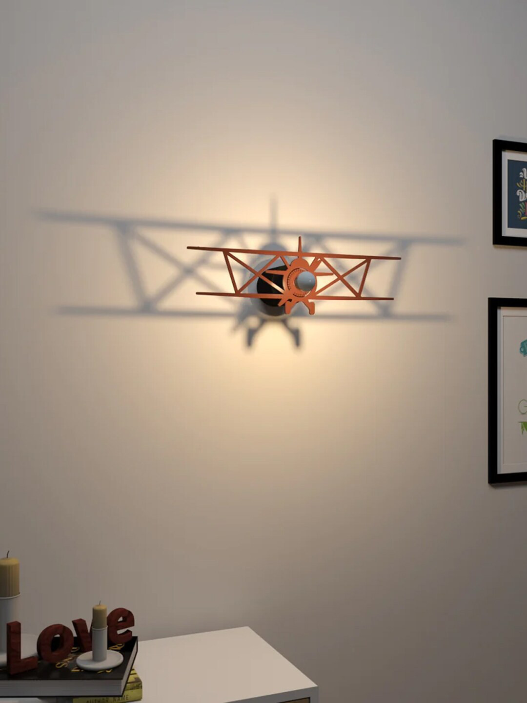 

WALLMANTRA Retro Airplane Shadow Lamp, Brown
