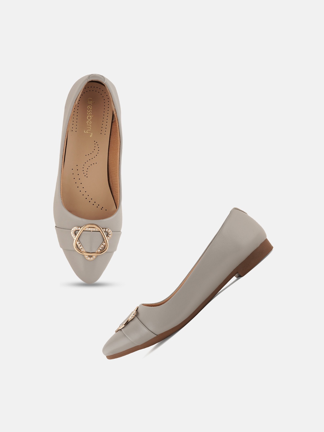 

DressBerry Grey And Gold-Toned Embellished Ballerinas