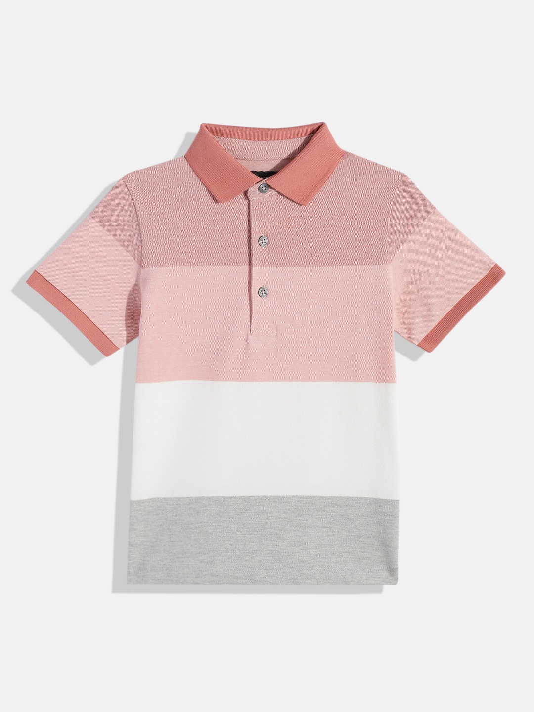 

NEXT Boys Block Stripes Polo Collar Knitted T-shirt, Pink