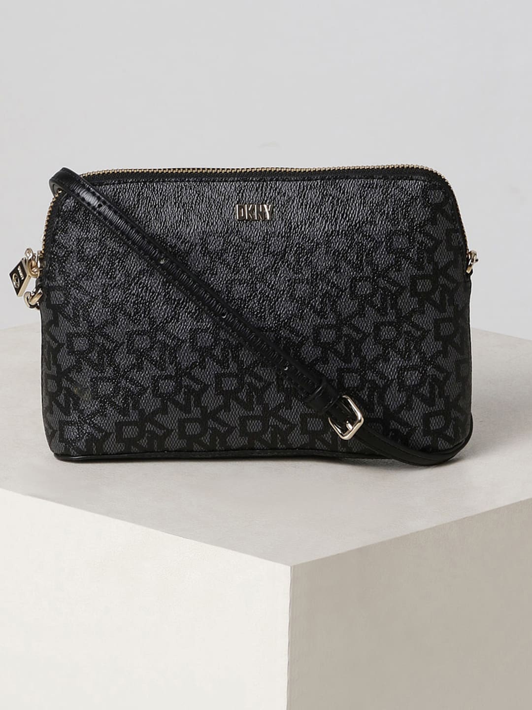 

DKNY Brand Logo Printed Water Resistance Sling Bag with Pouch, Black
