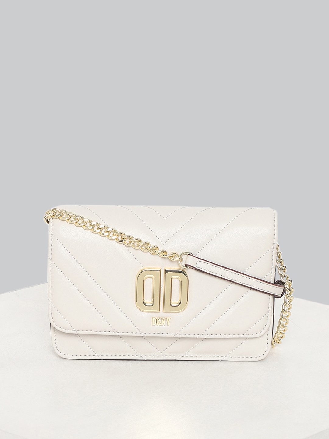 

DKNY Quilted Structured Leather Sling Bag, Off white
