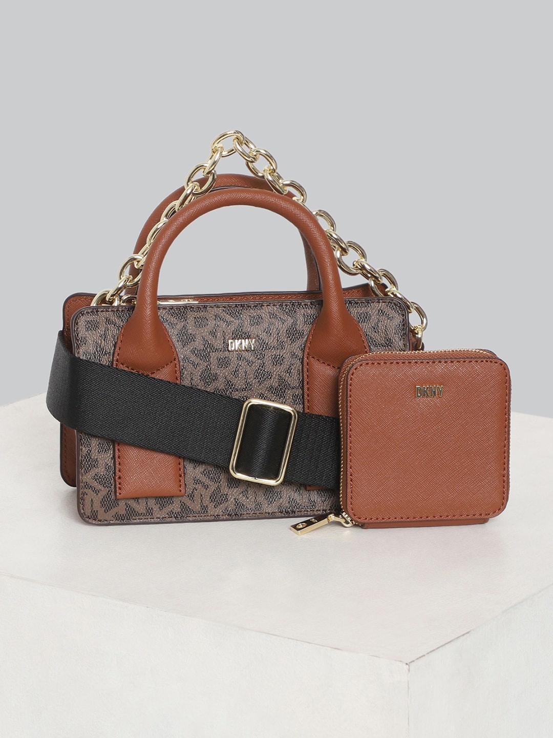 

DKNY Printed Bucket Satchel With Pouch, Brown