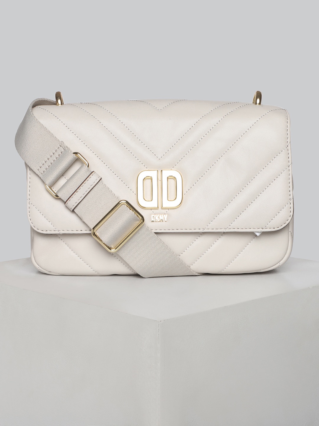 

DKNY Quilted Structured Leather Sling Bag, Off white