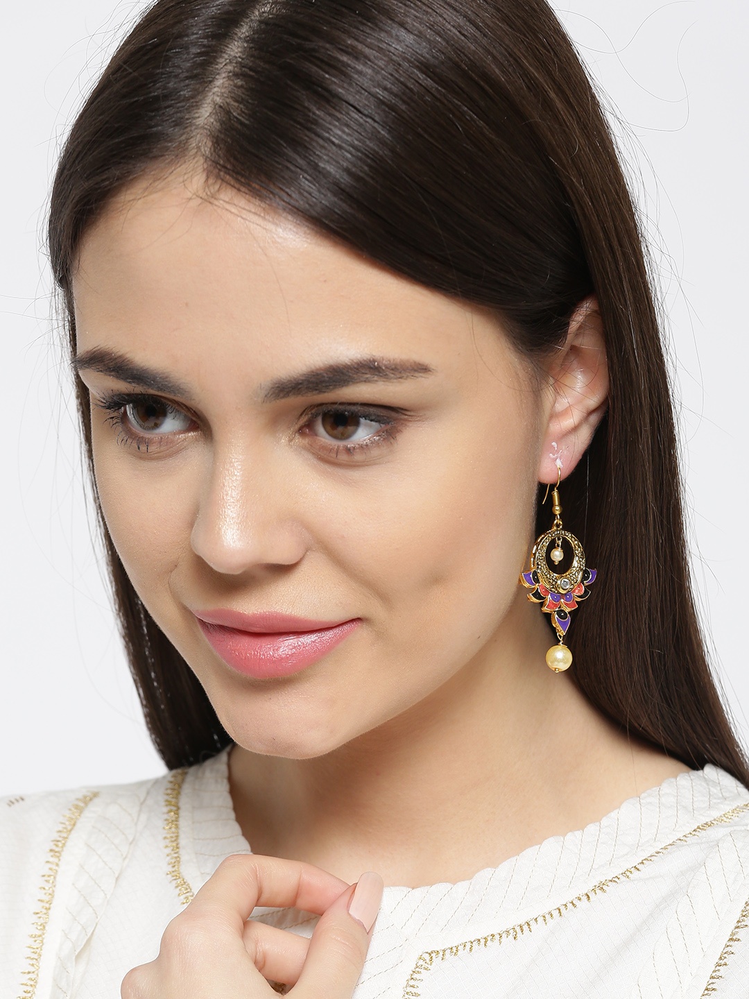 

Priyaasi Purple Gold-Plated Classic Hand Painted Drop Earrings