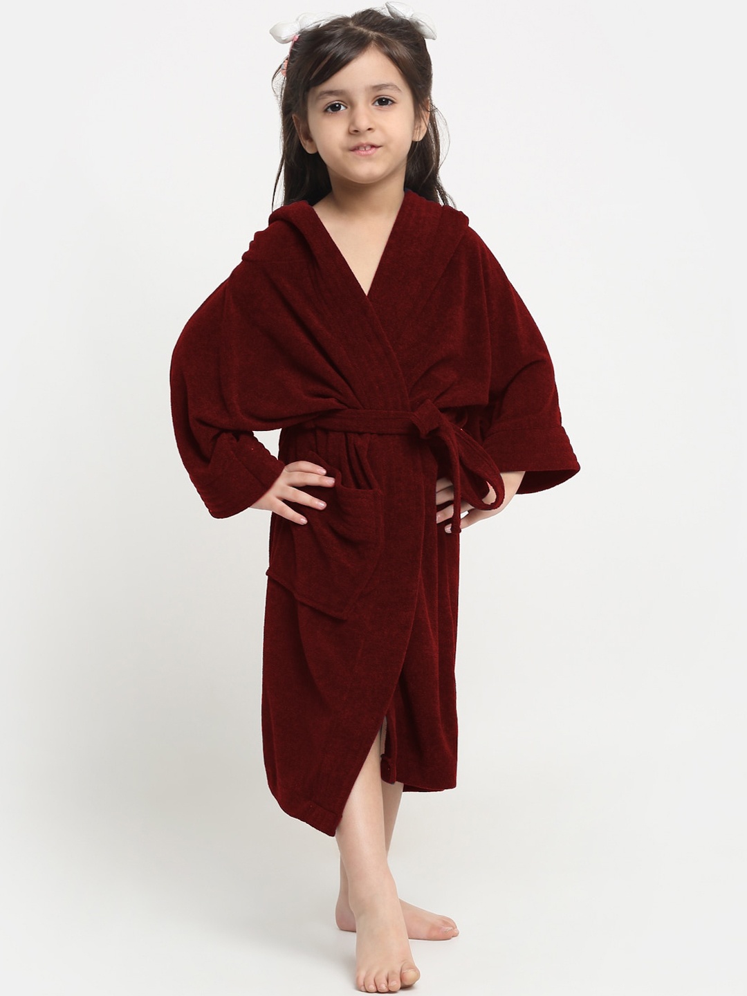 

Creeva Kids Bathrobe With Front Pocket, Maroon