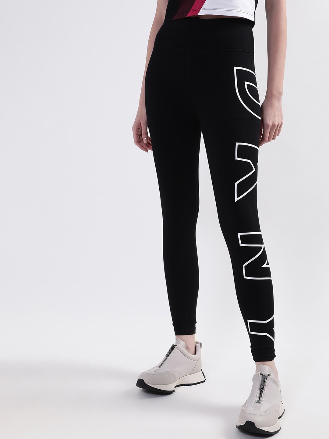 

DKNY Women Typography Printed Cotton Sports Tights, Black