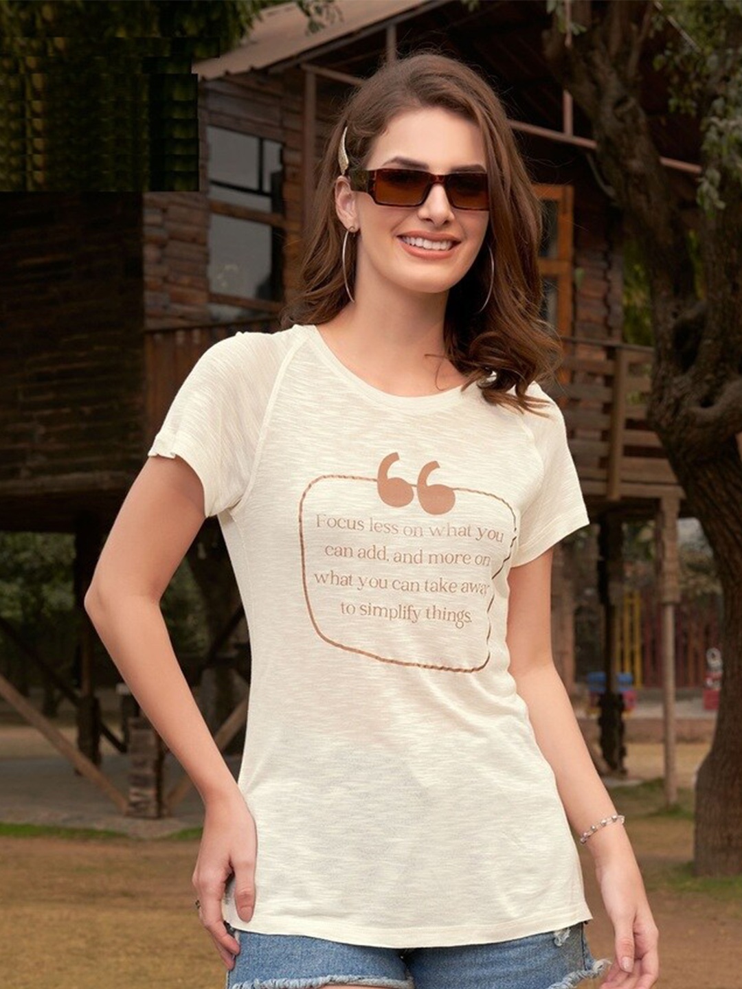 

TITTLI Typography Printed Cotton T-shirt, Cream