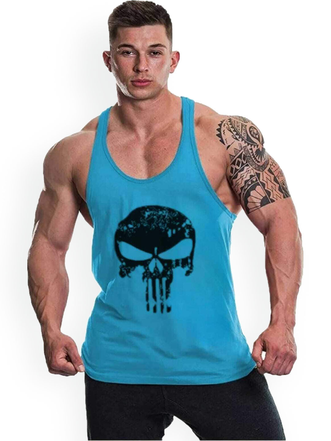 

MASCARI Graphic Printed Innerwear Gym Vests, Blue