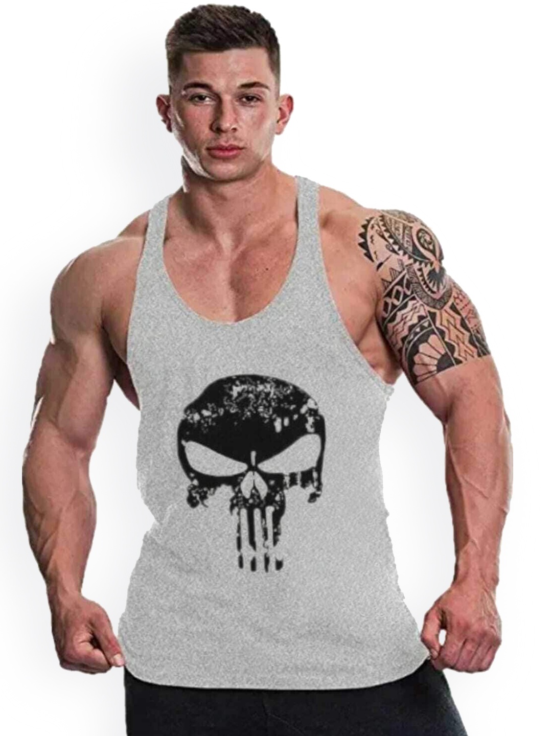 

MASCARI Graphic Printed Innerwear Gym Vests, Grey