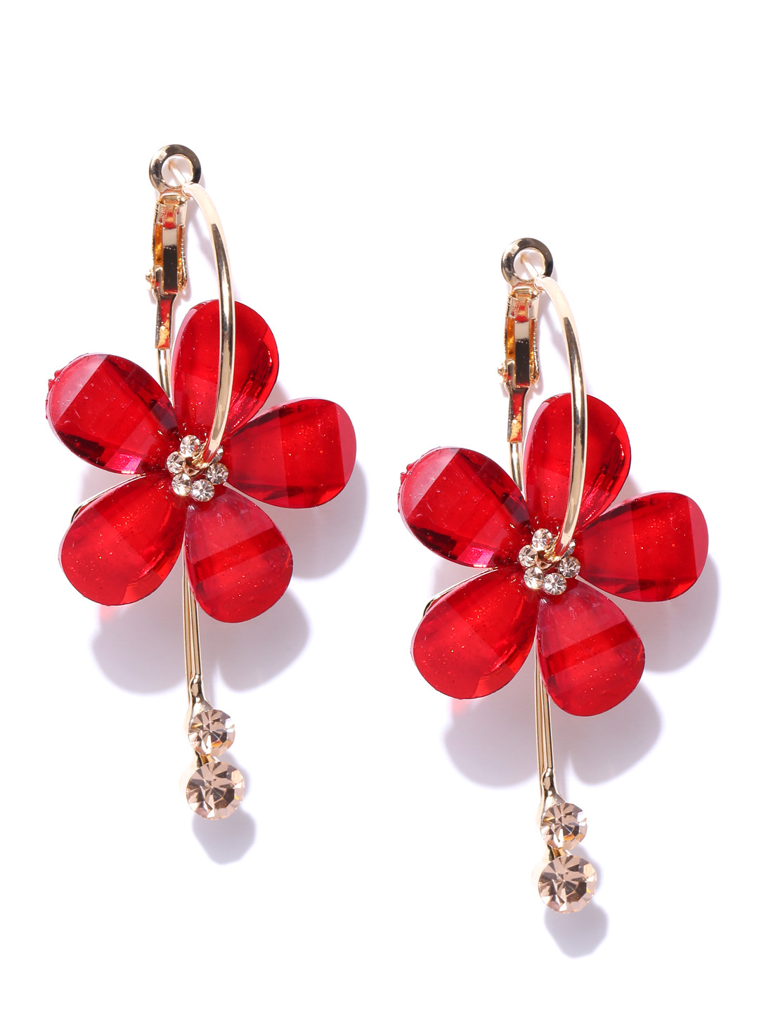 

PRITA BY PRIYAASI Red & Gold-Toned Handcrafted Floral Hoop Earrings