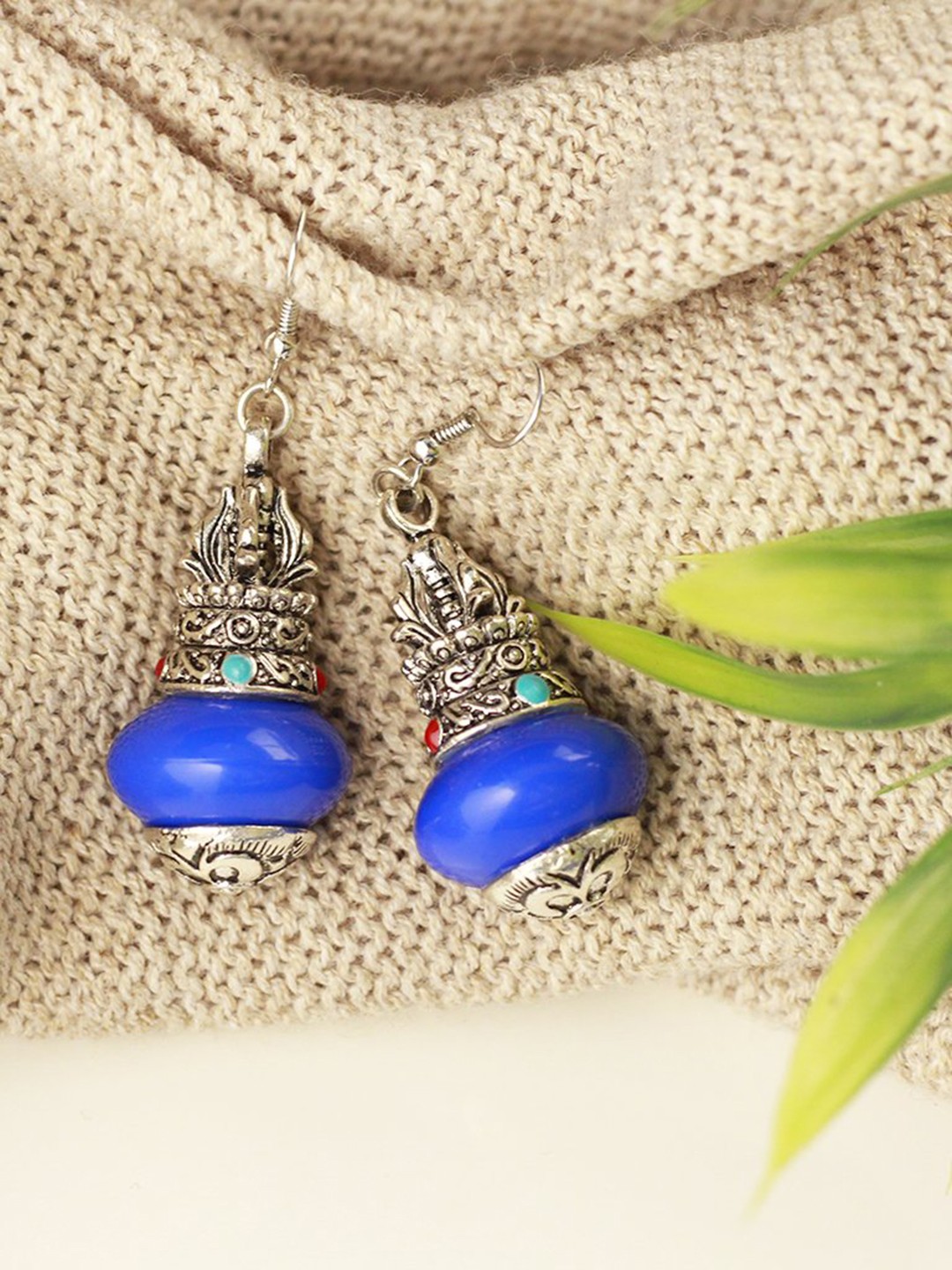 

Priyaasi Blue & Oxidised Silver-Toned Handcrafted Contemporary Drop Earrings