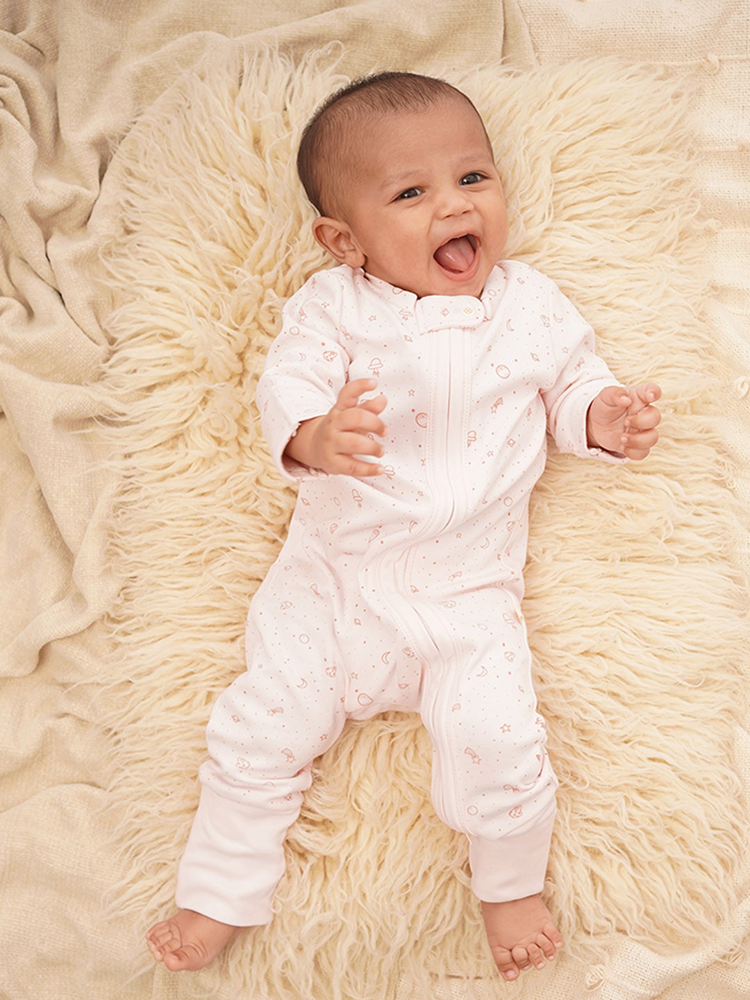 

GREENDIGO Infants Printed Organic Cotton Sleepsuit, Pink