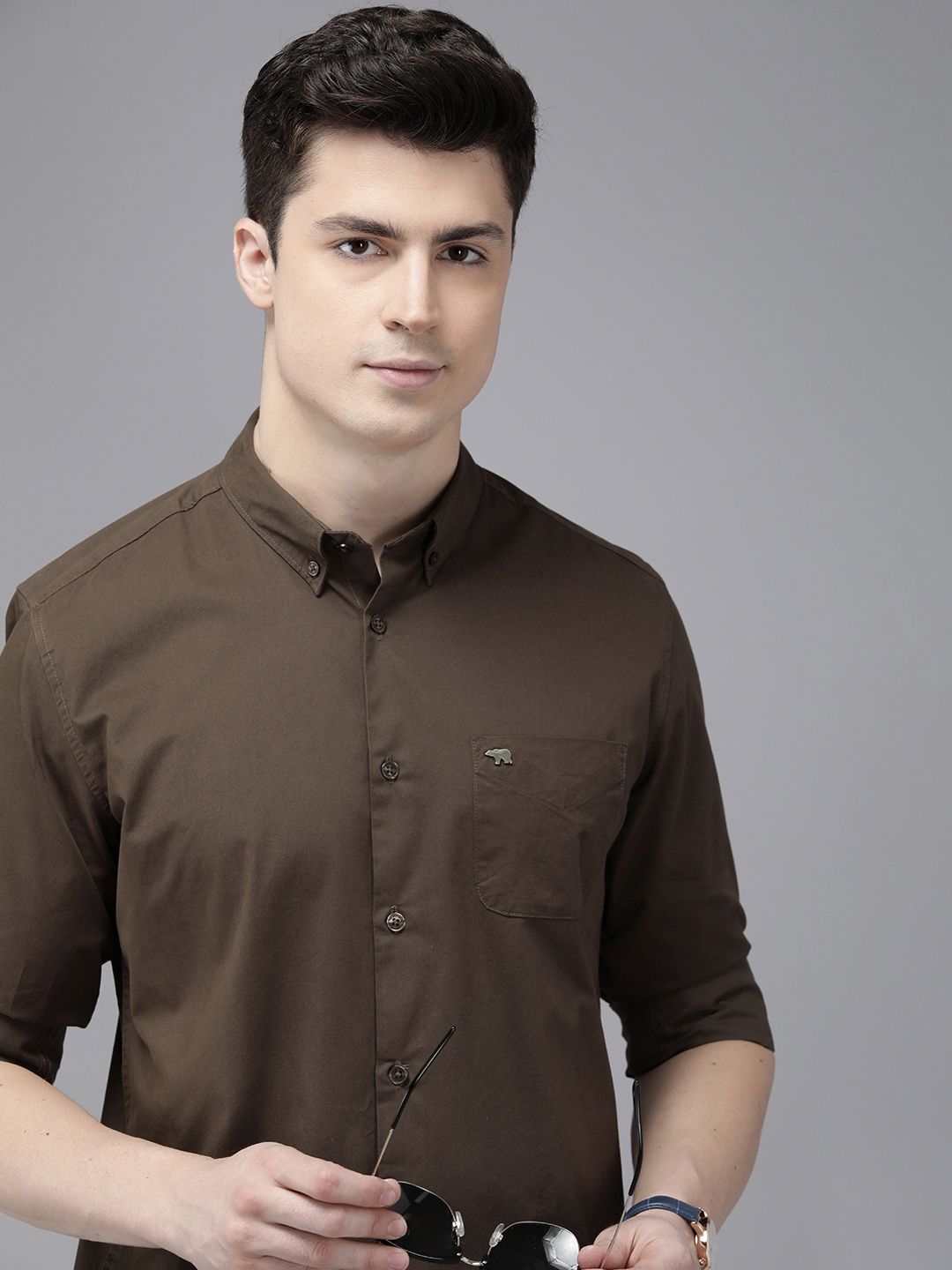 

THE BEAR HOUSE Men Slim Fit Cotton Opaque Casual Shirt, Brown