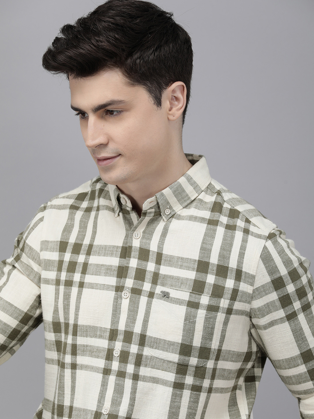 

THE BEAR HOUSE Men Slim Fit Opaque Checked Casual Shirt, Cream