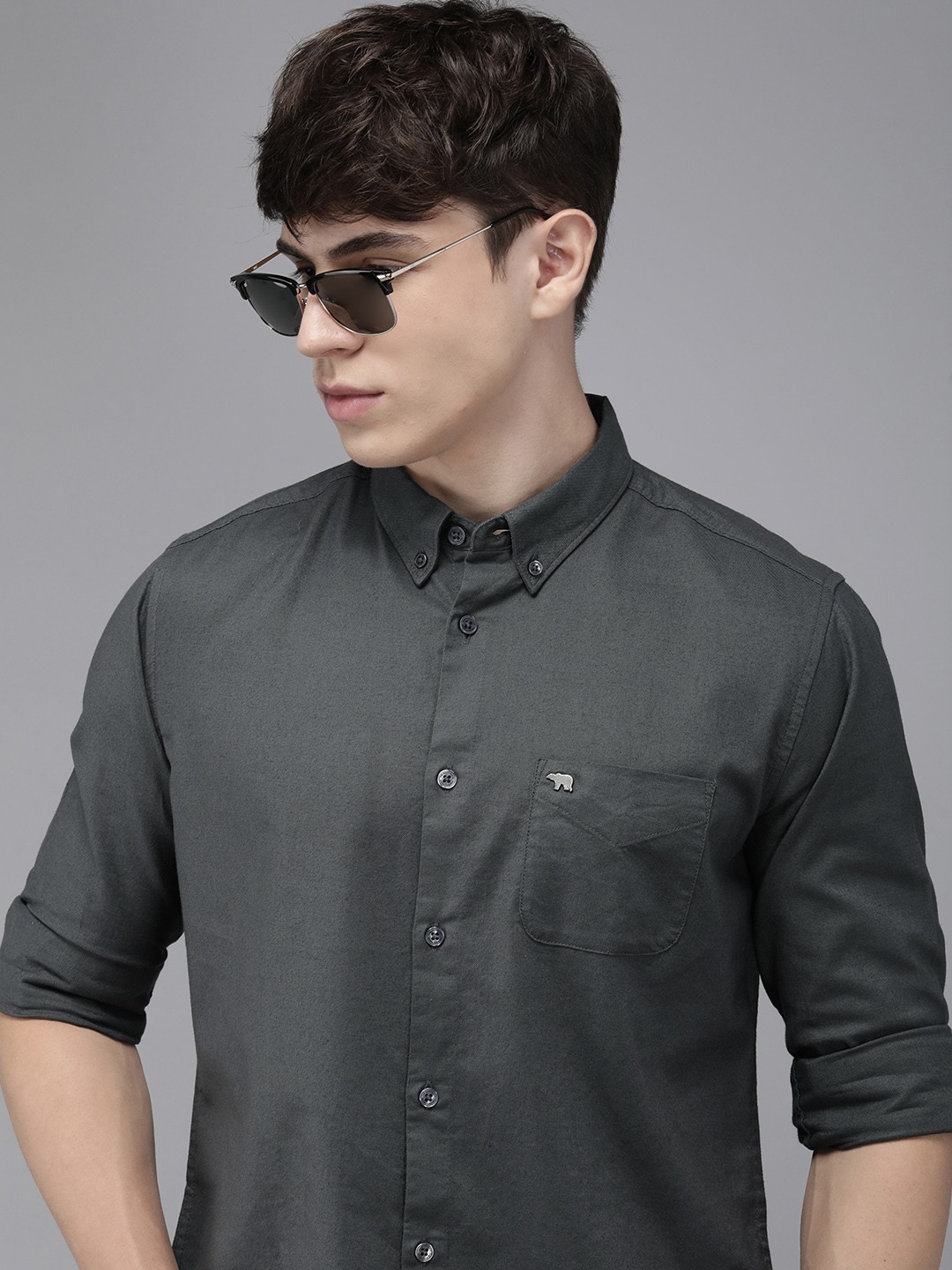 

THE BEAR HOUSE Men Slim Fit Opaque Casual Shirt, Charcoal