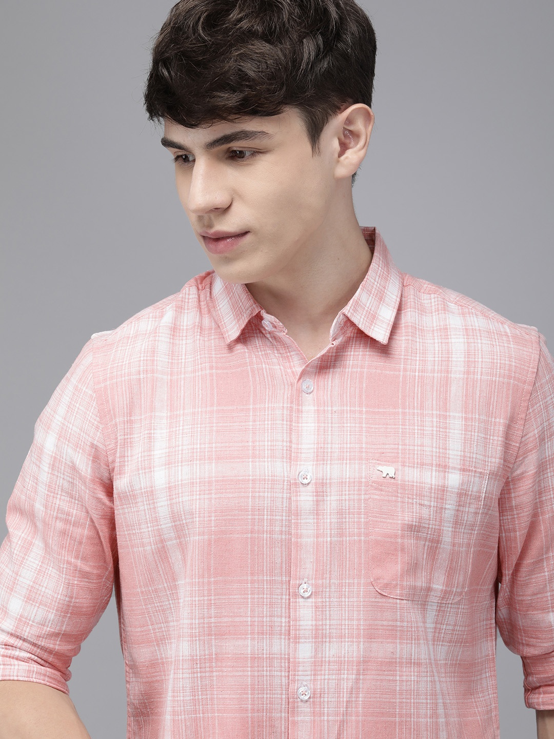 

THE BEAR HOUSE Men Slim Fit Tartan Checked Casual Shirt, Pink