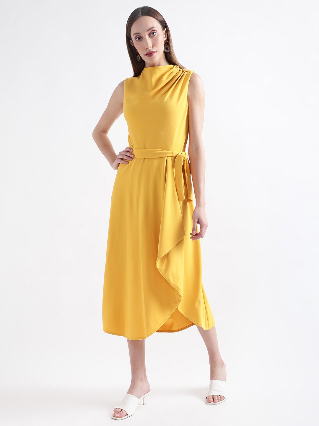 

DKNY Sleeveless High Neck A-Line Midi Dress, Yellow