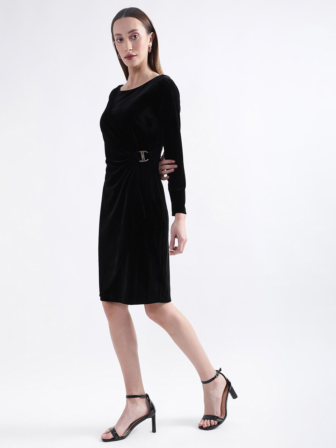 

DKNY Round Neck Long Sleeves Sheath Dress, Black