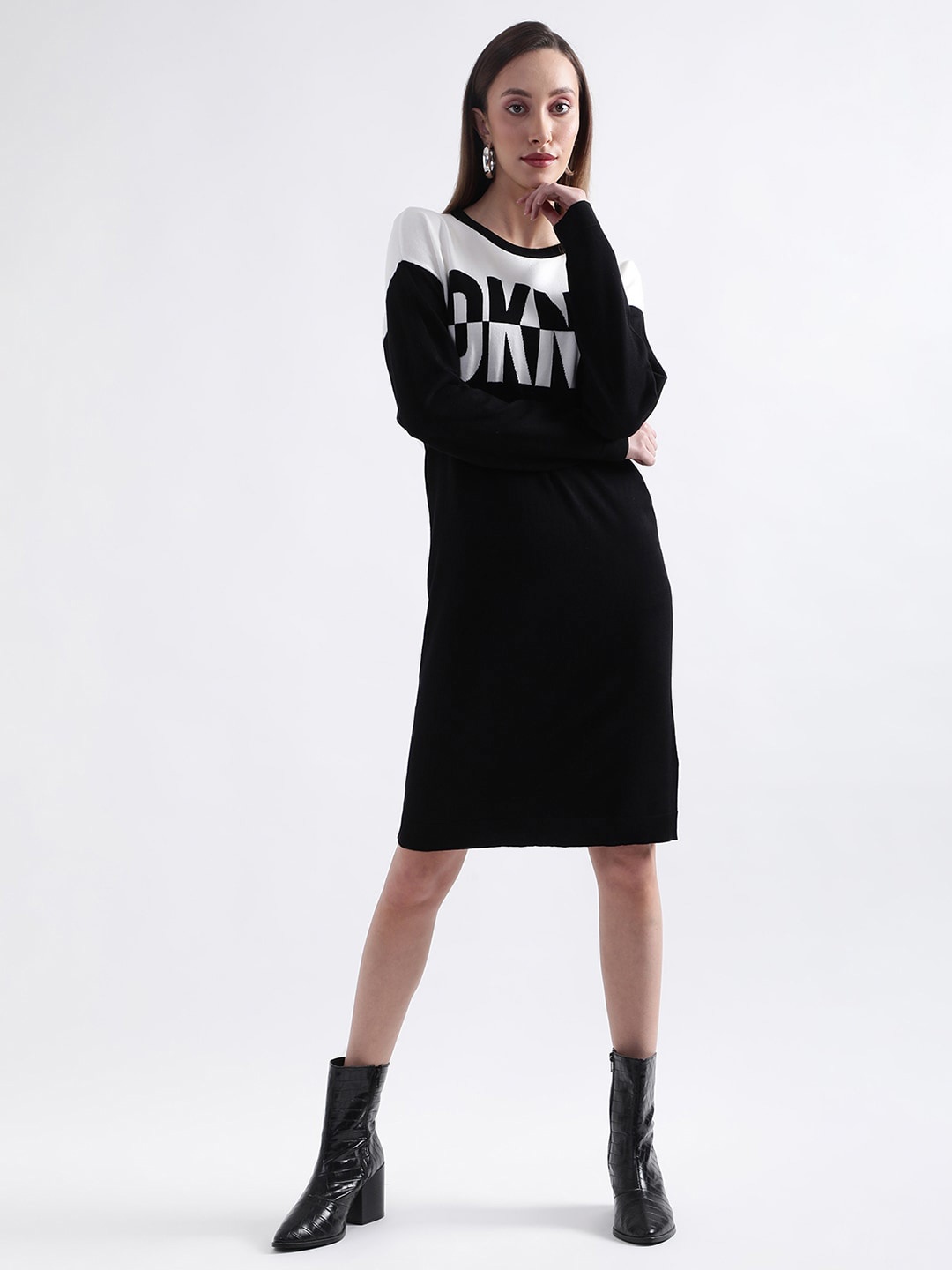 

DKNY Typography Printed Drop-Shoulder T-shirt Dress, Black