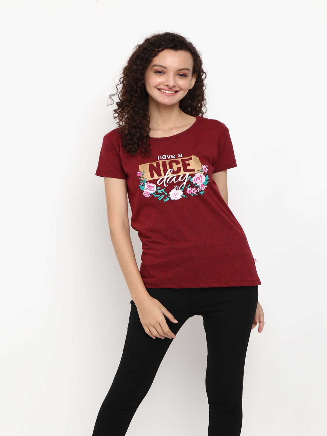 V-Mart Typography Printed Cotton Casual T-Shirt, Maroon