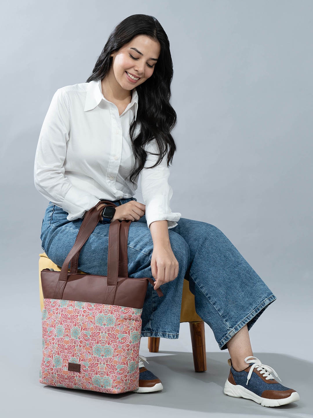 

ZOUK Pink Printed Shopper Jute Tote Bag